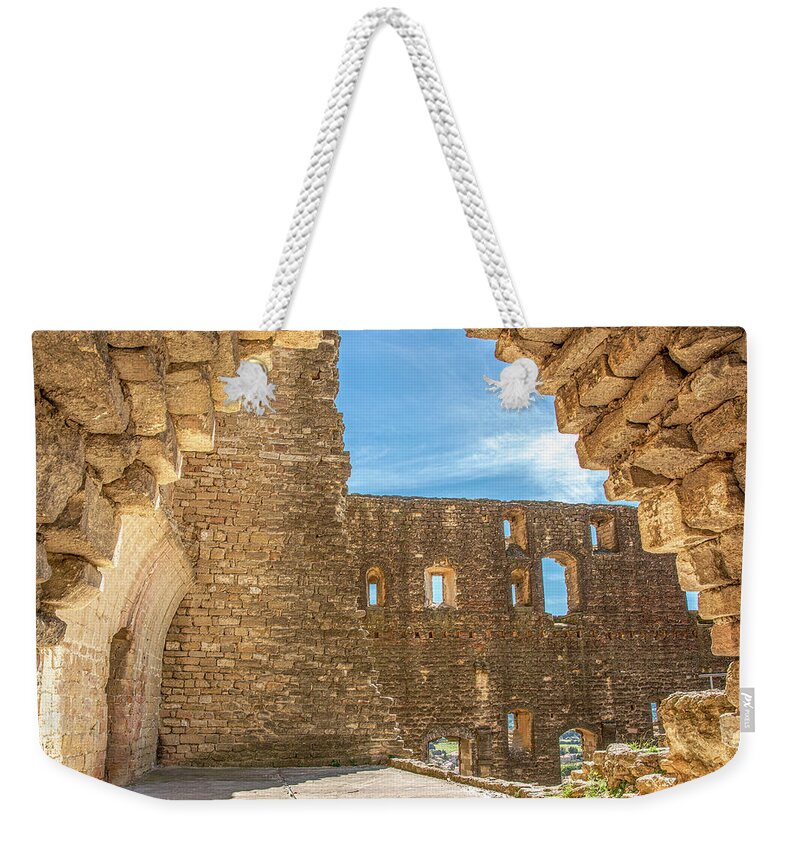 France Weekender Tote Bag featuring the photograph Southern France, Medieval Ruins in Wine Country by Marcy Wielfaert