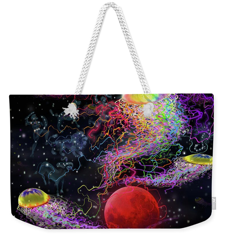 Space Weekender Tote Bag featuring the digital art Cosmic Connections by Kevin Middleton