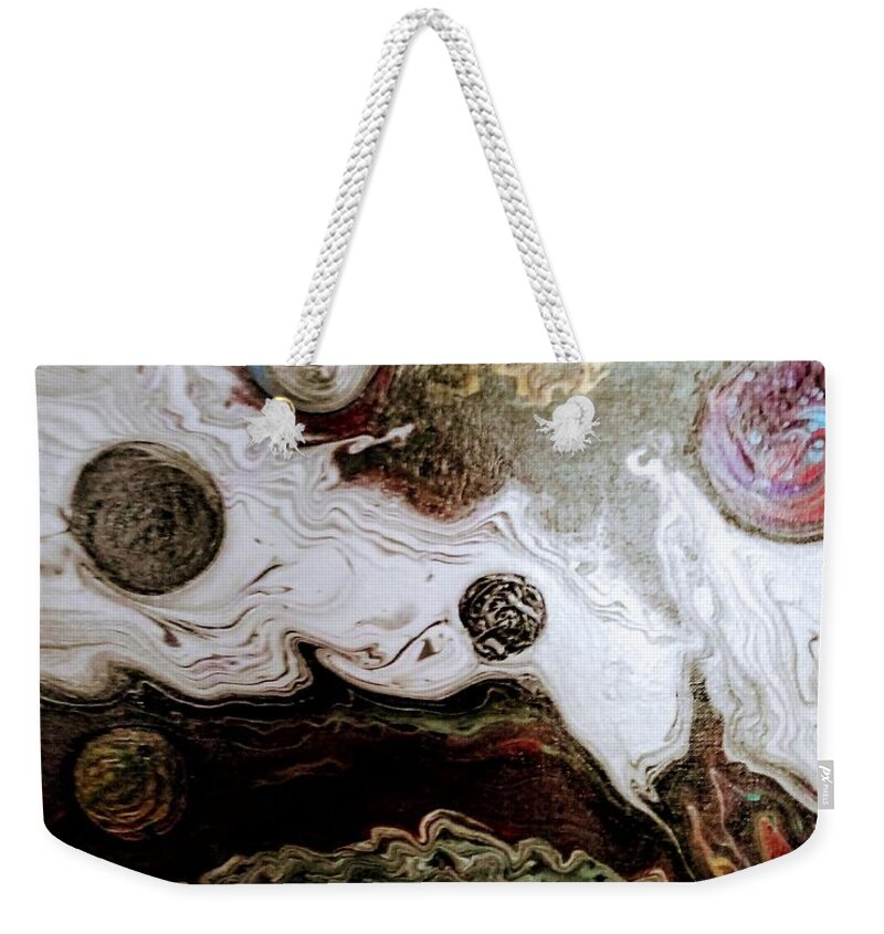 Metallic Weekender Tote Bag featuring the painting Space Metal by Anna Adams