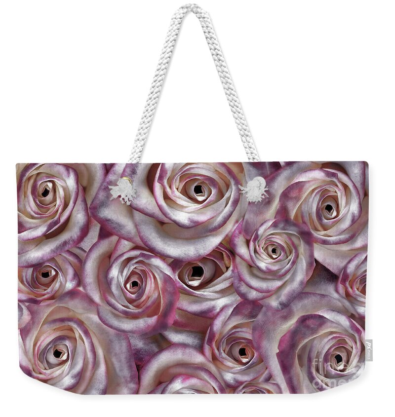 Rose Weekender Tote Bag featuring the digital art Space Roses by Mehran Akhzari