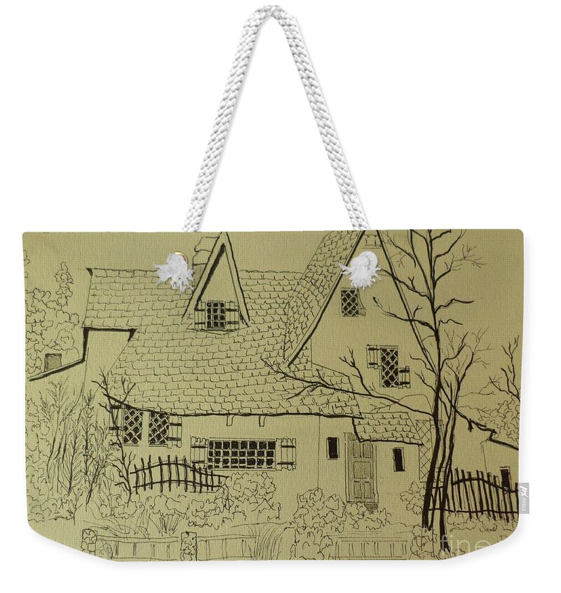  Weekender Tote Bag featuring the drawing Spadea House Ink Drawing by Donald Northup