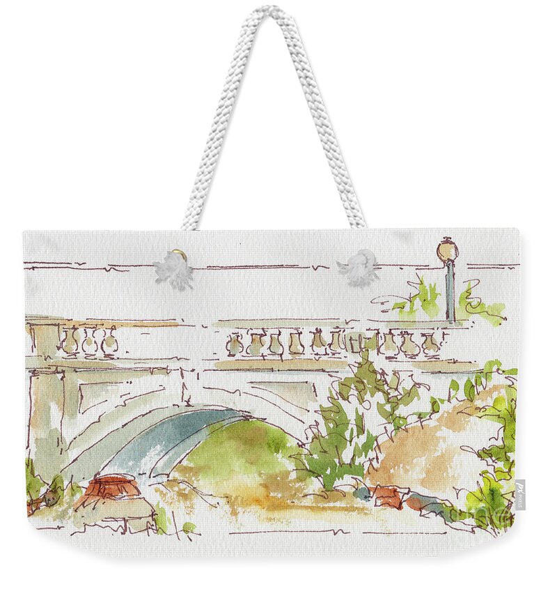 Impressionism Weekender Tote Bag featuring the painting Spadina Crescent Bridge Saskatoon.2 by Pat Katz
