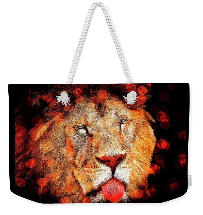 Beautiful Weekender Tote Bag featuring the photograph Sparkly Majestic Lion by Michelle Liebenberg