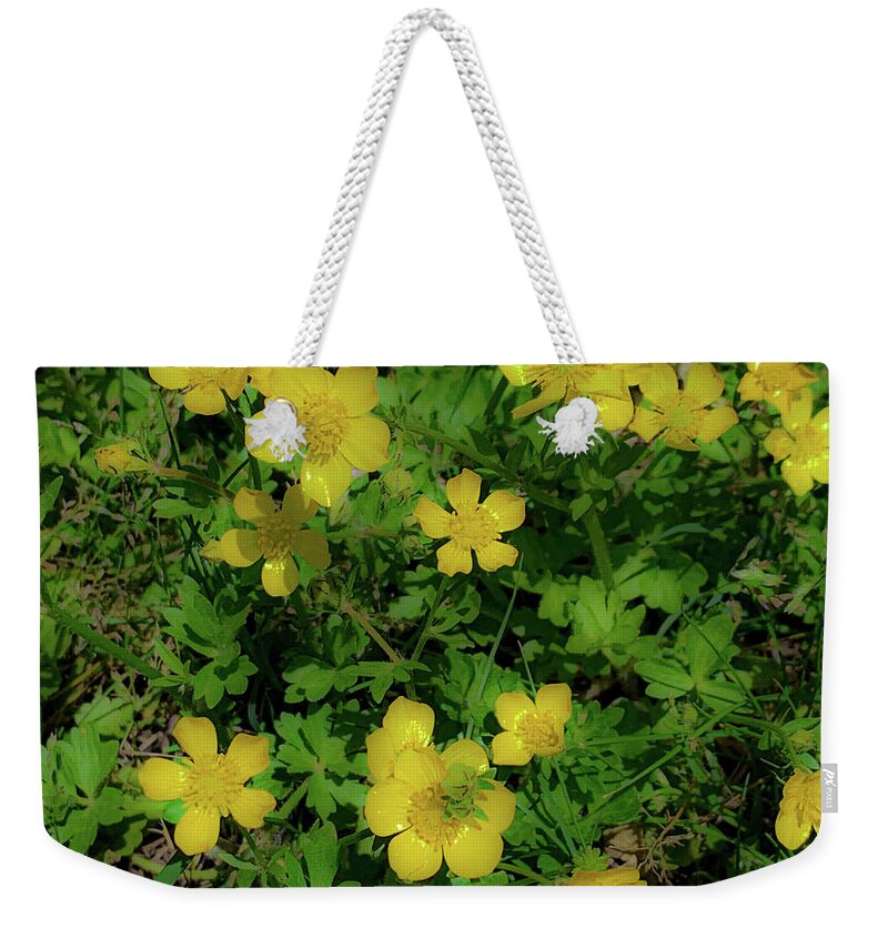 Flora Weekender Tote Bag featuring the photograph Sparkly Yellow Flowers by Lora J Wilson