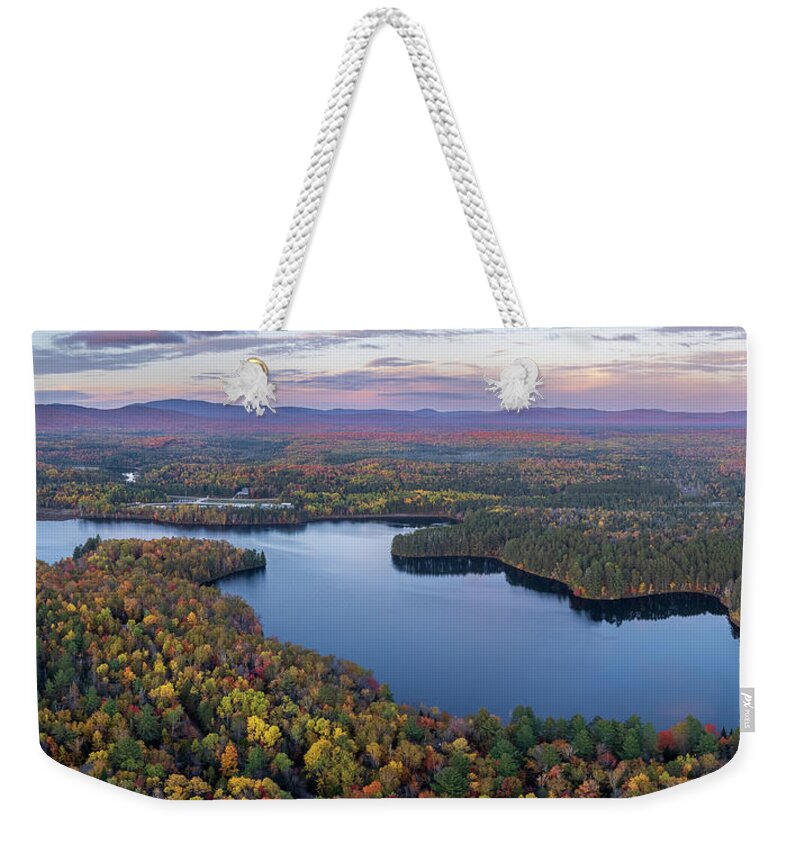  Weekender Tote Bag featuring the photograph Spectacle Pond at Sunset - Brighton, VT by John Rowe
