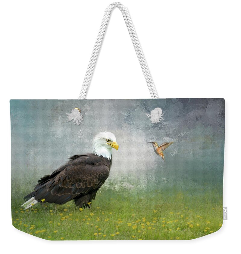 Hummingbird Weekender Tote Bag featuring the painting Speed Counts by Jeanette Mahoney