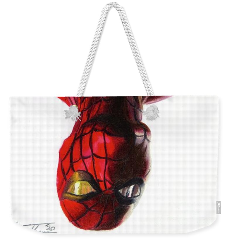 Spider-man Weekender Tote Bag featuring the drawing Spider-Man Timeless by Philippe Thomas