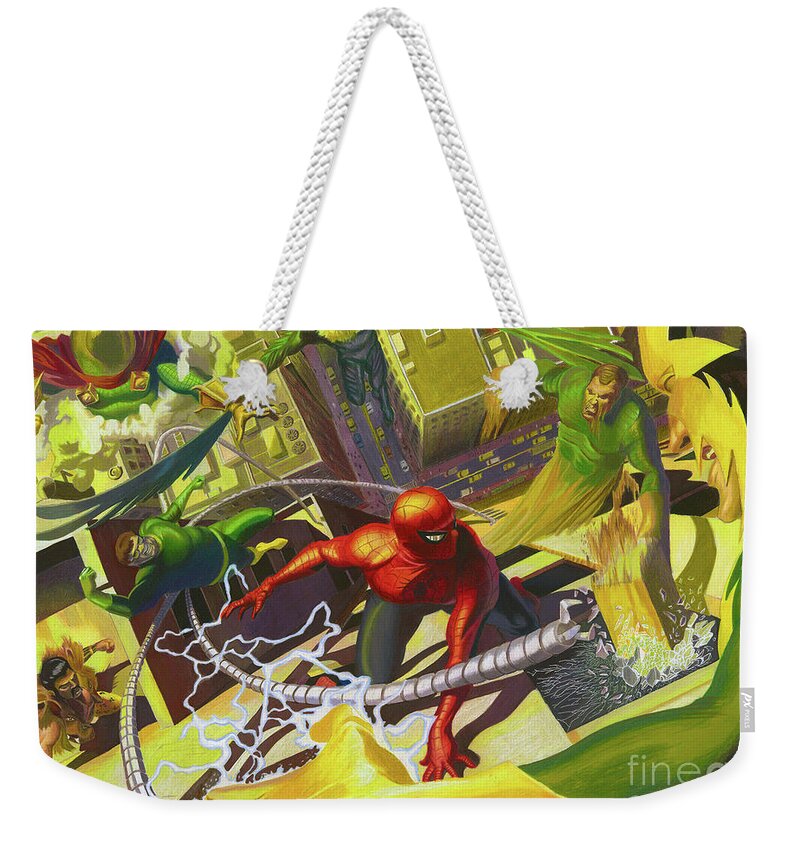 Spider-man Weekender Tote Bag featuring the drawing Spider-Man vs. Sinister Six by Philippe Thomas