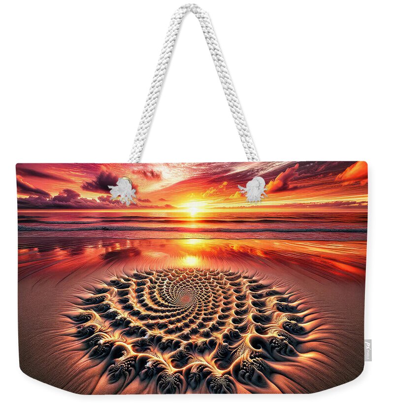 Sunset Weekender Tote Bag featuring the digital art Spirals In The Sand by Bill And Linda Tiepelman