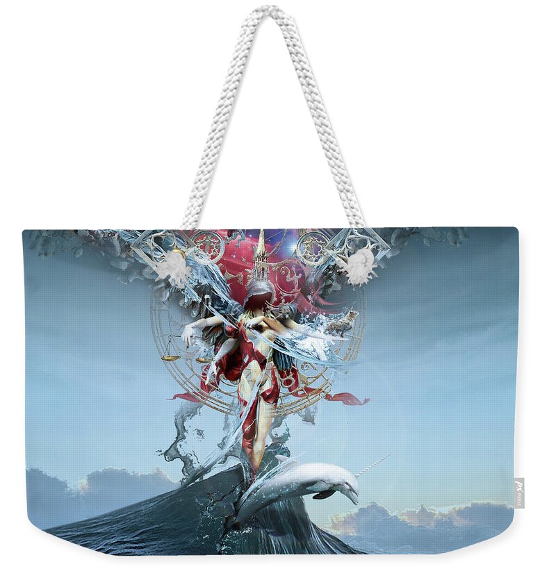 Digital Art Weekender Tote Bag featuring the digital art Spirit of Zodiac Astrology or Angel of Stars by George Grie