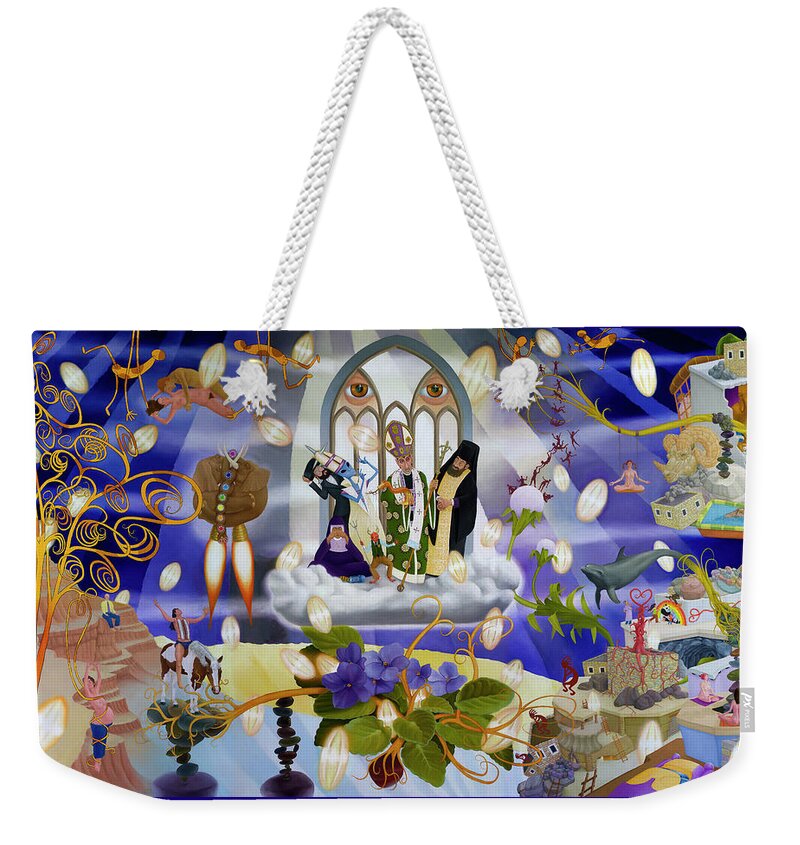 Satire Weekender Tote Bag featuring the painting Spirituality..? by Hone Williams