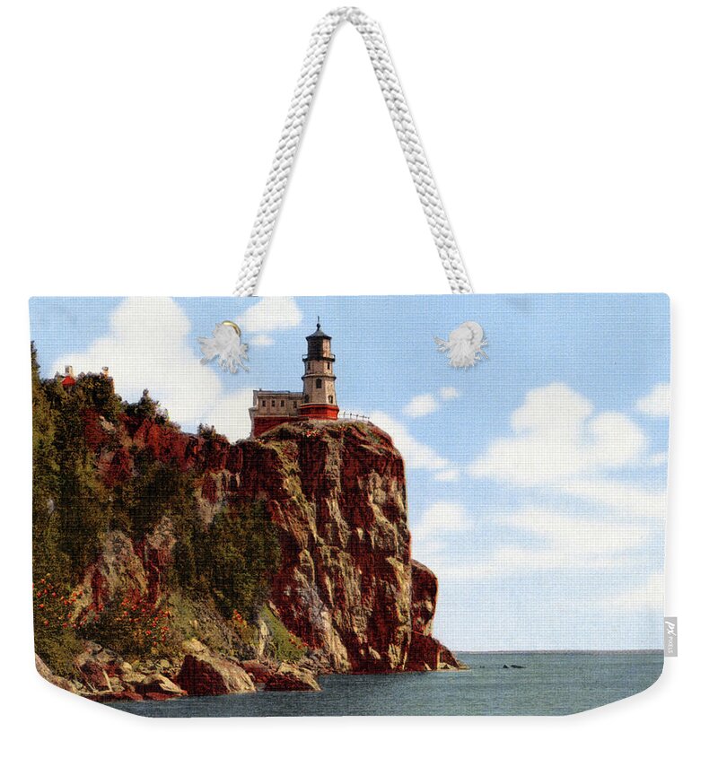Duluth Weekender Tote Bag featuring the photograph Split Rock Lighthouse 1930s by Zenith City Press