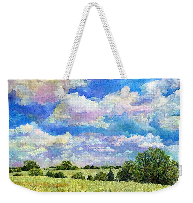 Clouds Weekender Tote Bag featuring the painting Spring Day by Hailey E Herrera