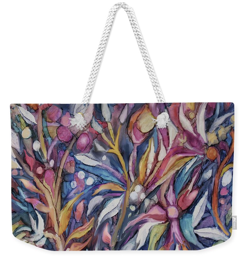 Abstract Weekender Tote Bag featuring the mixed media Spring Garden 2024 by Jean Batzell Fitzgerald