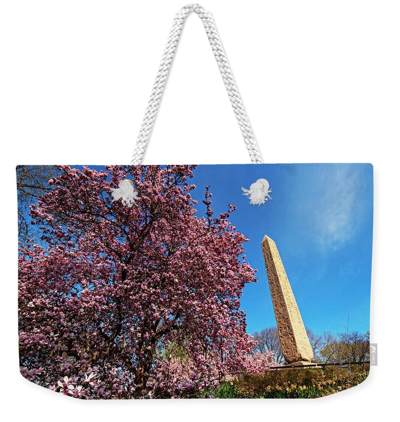 New Weekender Tote Bag featuring the photograph Spring in Central Park New York Egyptian Obelisk 3500 Years Old by Toby McGuire