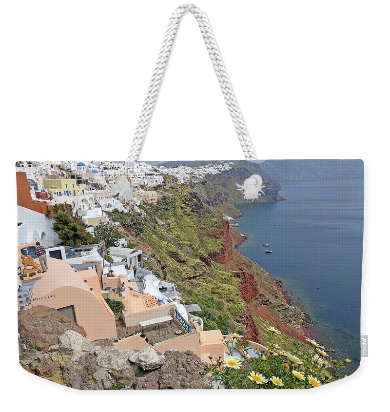 Santorini Weekender Tote Bag featuring the photograph Spring in Santorini - Oia by Yvonne Jasinski