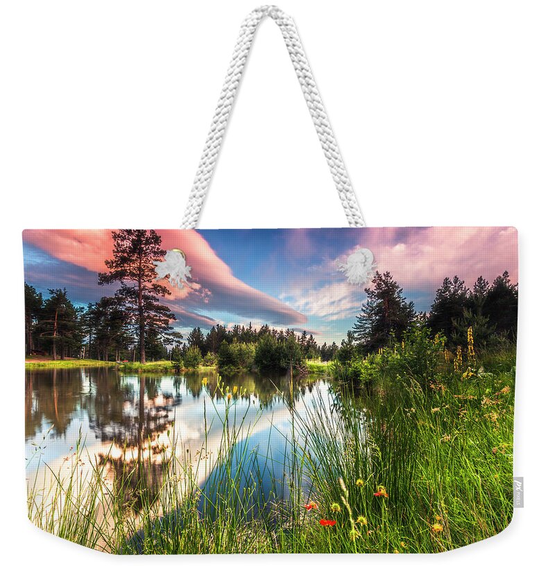 Mountain Weekender Tote Bag featuring the photograph Spring Lake by Evgeni Dinev