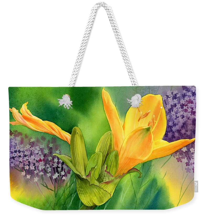 Lily Weekender Tote Bag featuring the painting Spring Melody by Espero Art