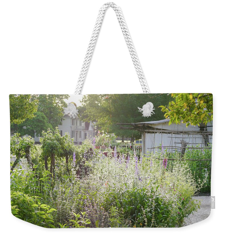Colonial Williamsburg Weekender Tote Bag featuring the photograph Spring Morning Garden by Rachel Morrison
