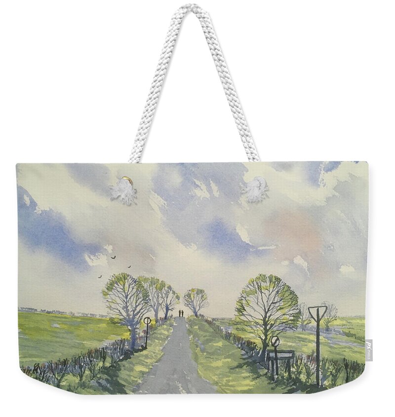Watercolour Weekender Tote Bag featuring the painting Spring Sky over York Road, Kilham by Glenn Marshall