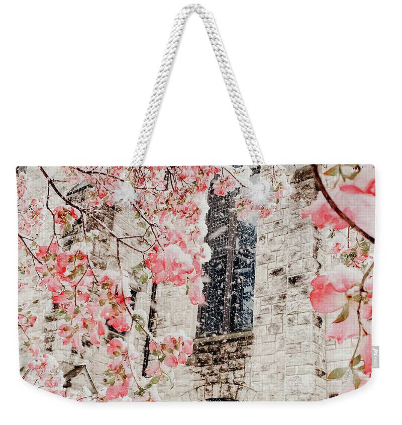 Snow Weekender Tote Bag featuring the photograph Spring Snow at Drury University by Allin Sorenson