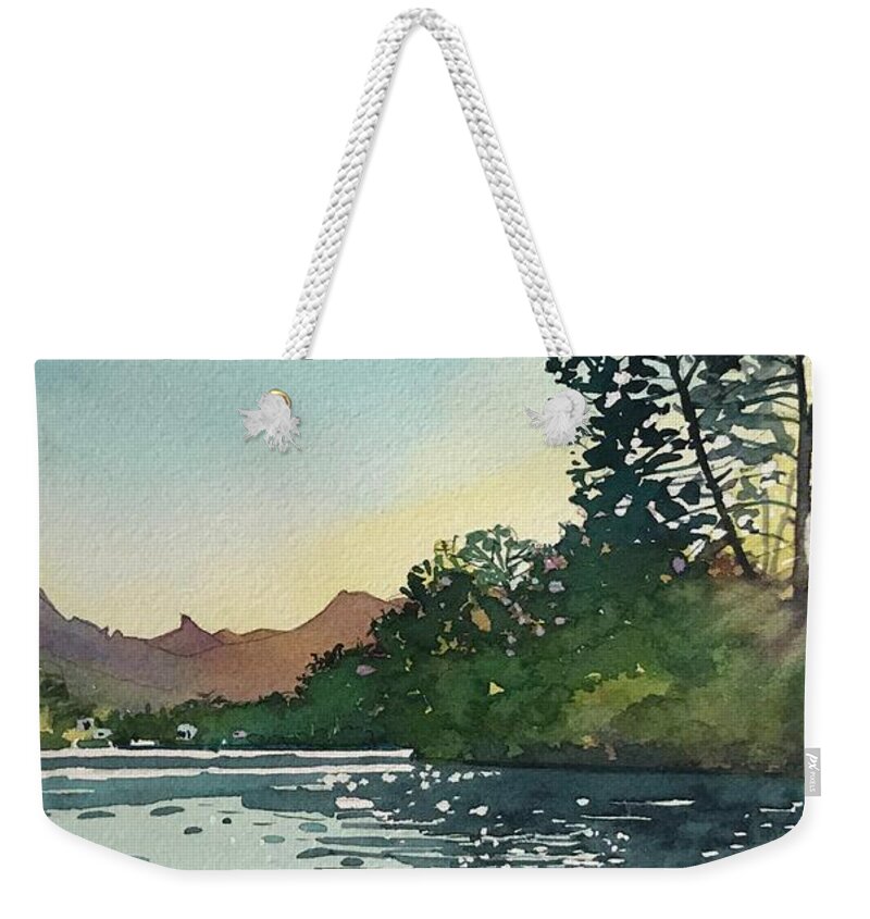 Malibou Lake Weekender Tote Bag featuring the painting Spring sunshine Malibou lake by Luisa Millicent