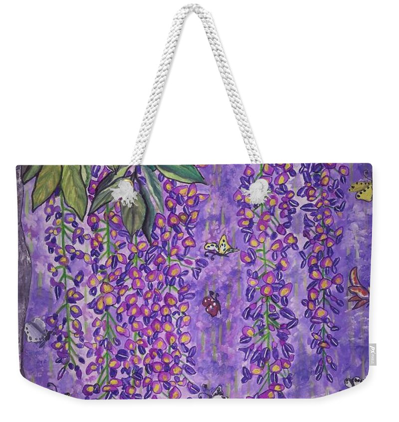 Wisteria Weekender Tote Bag featuring the painting Spring wisteria delight by Tara Krishna