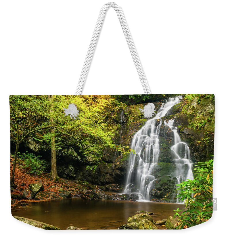 Appalachian Mountains Weekender Tote Bag featuring the photograph Spruce Flats Falls Autumn Full View by Kenneth Everett