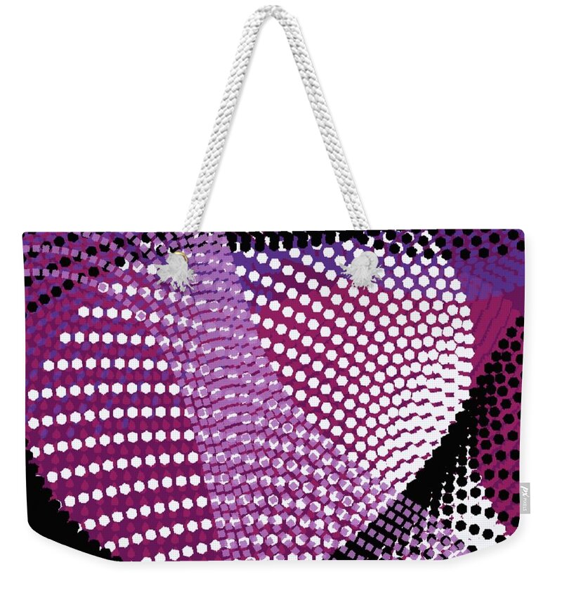 Contemporary Abstract Weekender Tote Bag featuring the digital art Spun Colors Purple Raspberry Lilac Black by Bonnie Bruno