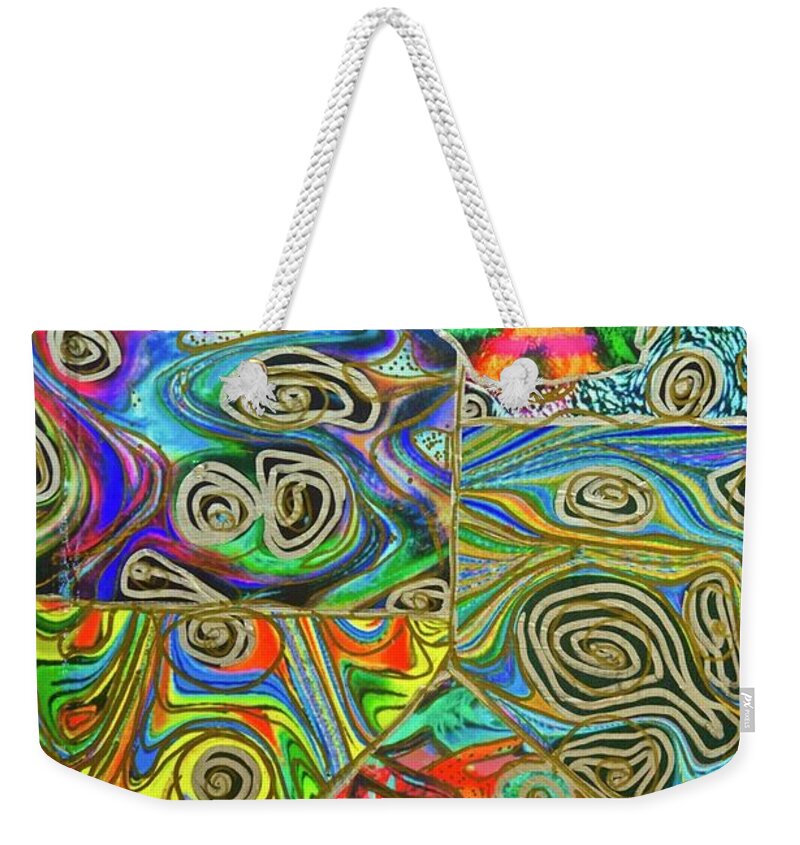 Darts Weekender Tote Bag featuring the mixed media Squiggly Darts With Squiggly Parts by Debra Amerson