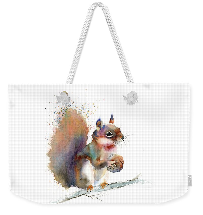 Watercolor Weekender Tote Bag featuring the painting Squirrel by Paintis Passion