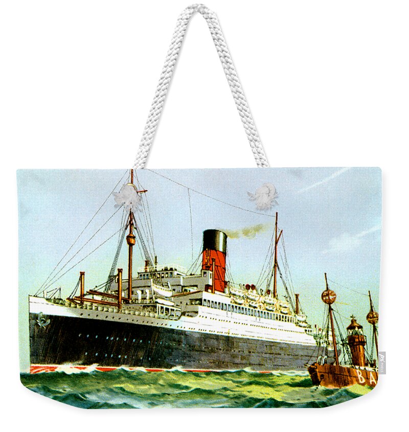 Ss Weekender Tote Bag featuring the painting SS Columbus 1922 postcard by Unknown