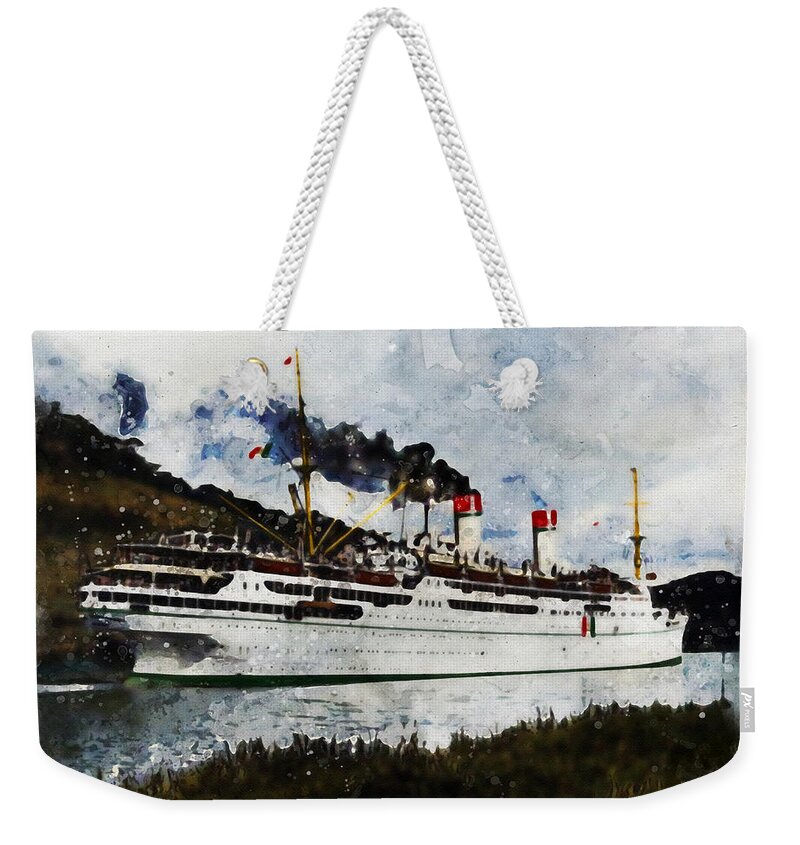 Steamer Weekender Tote Bag featuring the digital art S.S. Conte Biancamano by Geir Rosset