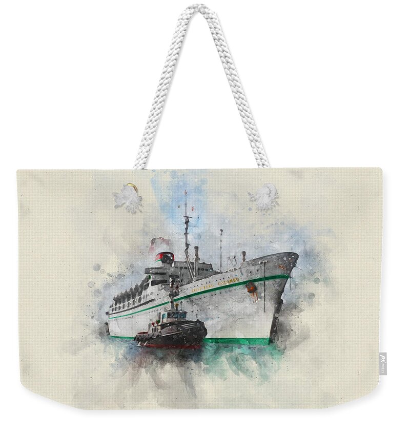 Steamer Weekender Tote Bag featuring the digital art S.S. Cristoforo Colombo by Geir Rosset