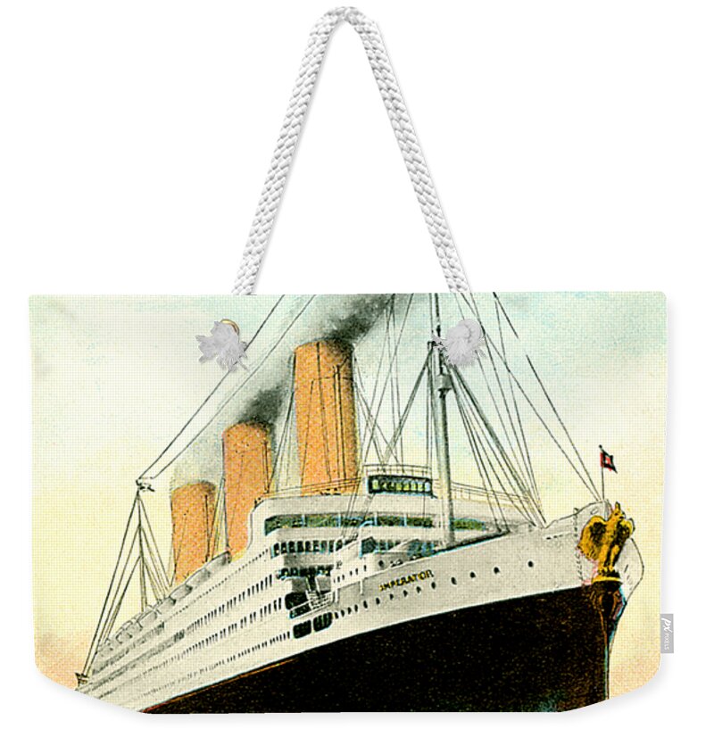 S/s Imperator Weekender Tote Bag featuring the painting SS Imperator Hamburg America Line	 by Unknown