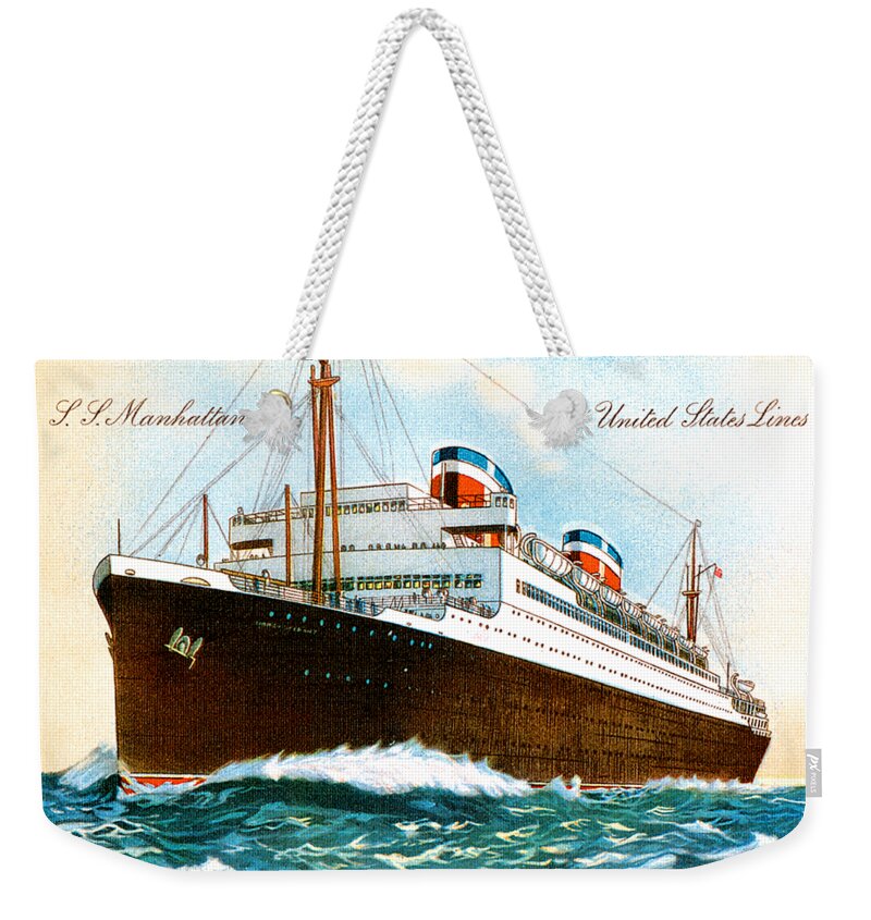 Manhattan Weekender Tote Bag featuring the painting SS Manhattan 1931 Postcard by Unknown