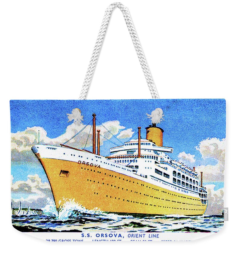 Ss Orsova Weekender Tote Bag featuring the painting SS Orsova Orient Lines 1953 Postcard by Unknown