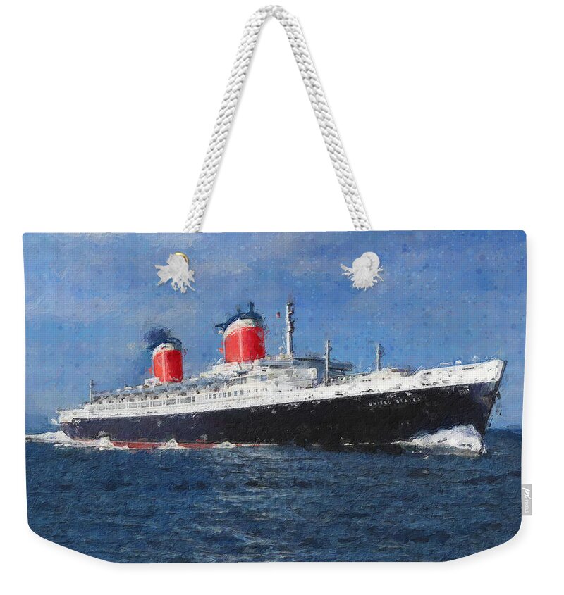 Steamer Weekender Tote Bag featuring the digital art S.S. United States by Geir Rosset