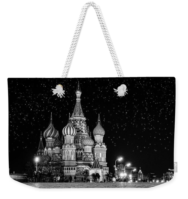 Moscow Weekender Tote Bag featuring the photograph St. Basil Cathedral BW by Alexey Stiop