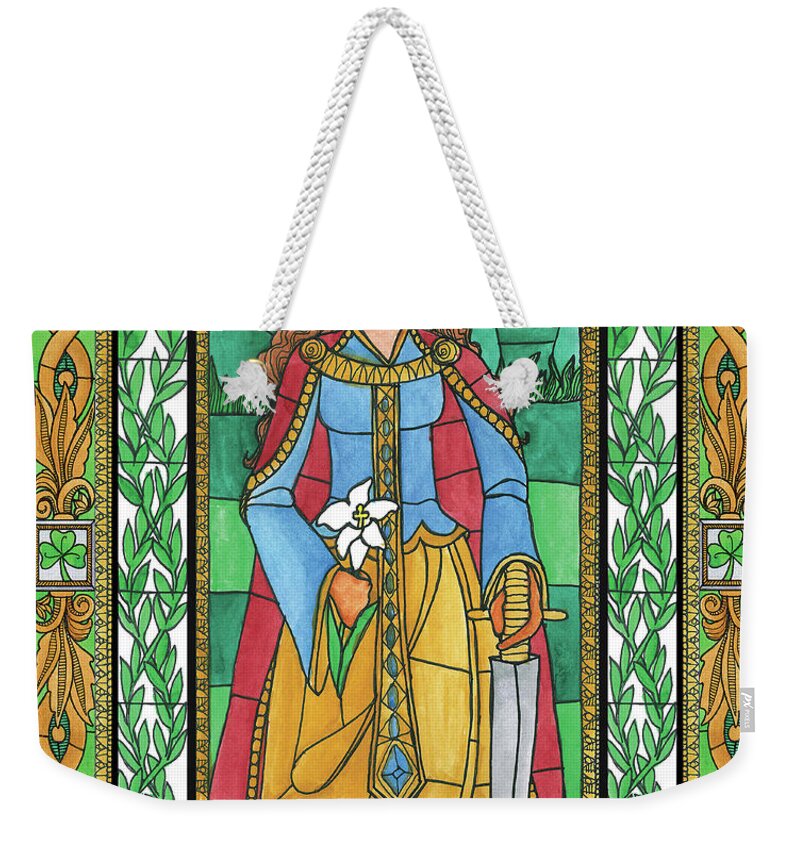 Saint Ddymphna Weekender Tote Bag featuring the painting St. Dymphna by Brenda Nippert