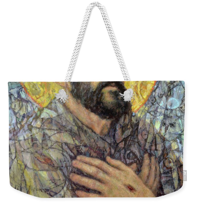 Saint Weekender Tote Bag featuring the painting St. Francis of Assisi by Cameron Smith