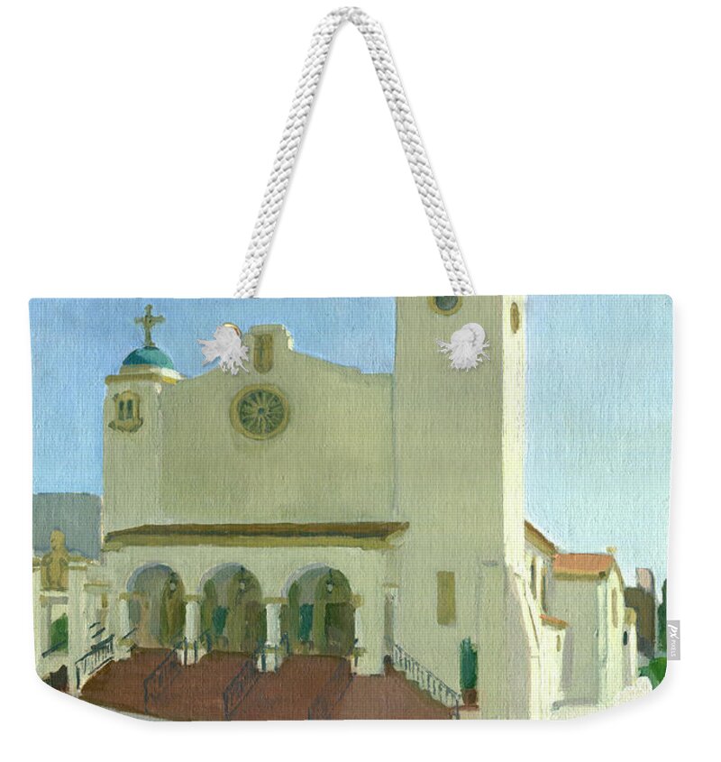 St Joseph Cathedral Weekender Tote Bag featuring the painting St. Joseph Cathedral - San Diego, California by Paul Strahm