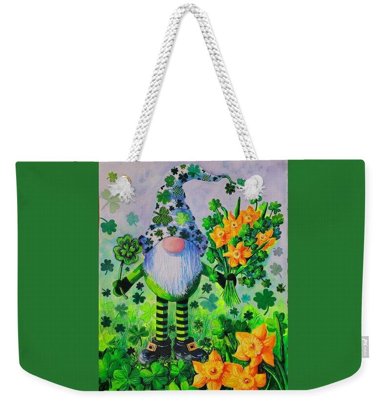St. Patrick's Day Weekender Tote Bag featuring the painting St. Patrick's Day Gnome by Diane Phalen