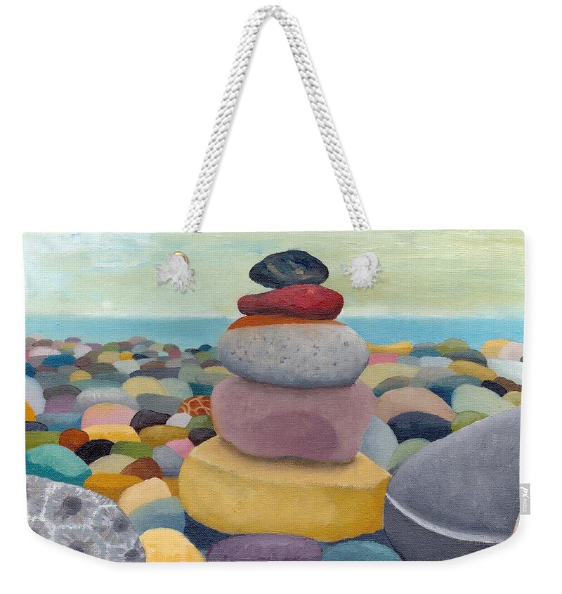 Zen Weekender Tote Bag featuring the painting Stacking Stones by Michelle Calkins