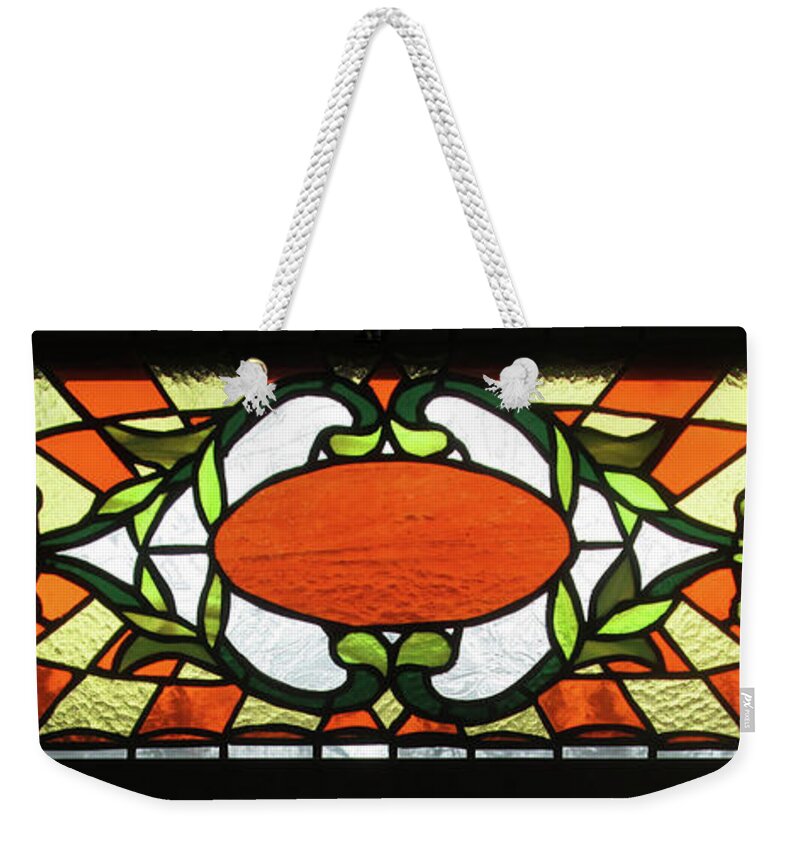 Glass Weekender Tote Bag featuring the painting Stained Glass Dining Room Window by Kathy Braud
