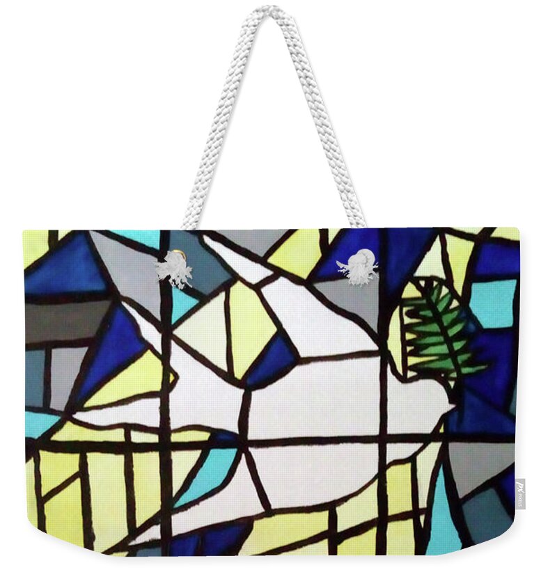Stained Glass Weekender Tote Bag featuring the painting Stained Glass Dove by Eseret Art