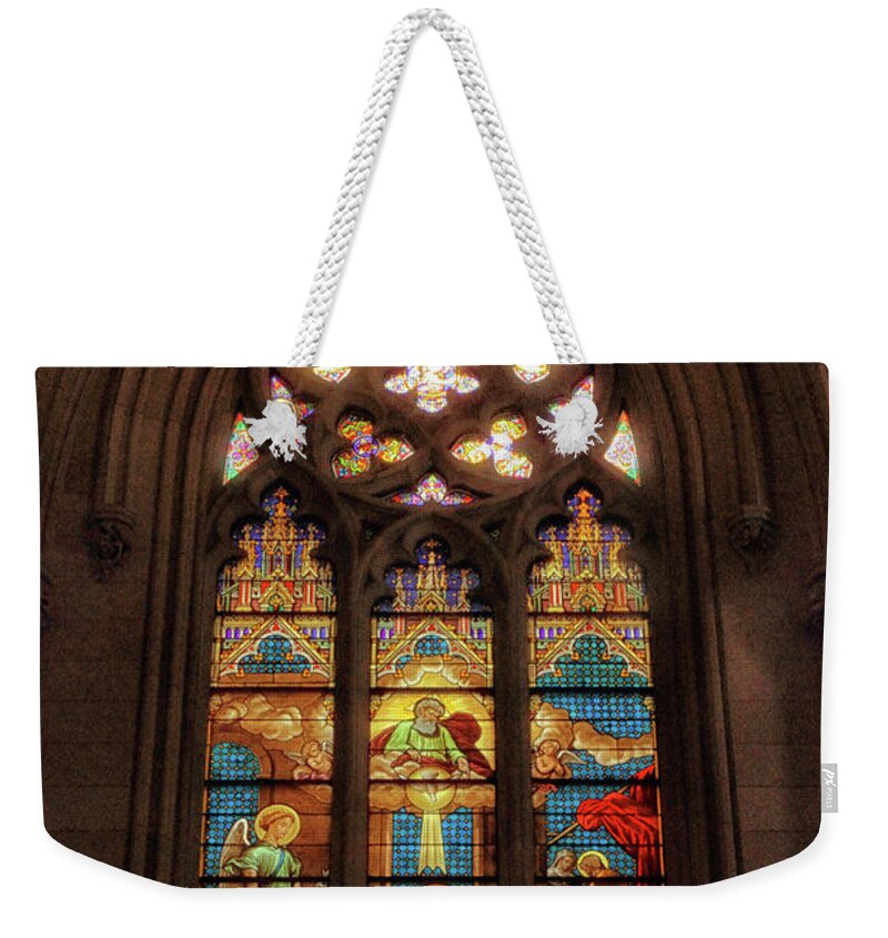 St. Patrick's Cathedral Weekender Tote Bag featuring the photograph Stained Glass WIndows by Jessica Jenney