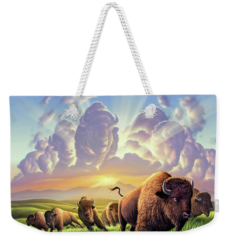 Buffalo Weekender Tote Bag featuring the painting Stampede by Jerry LoFaro