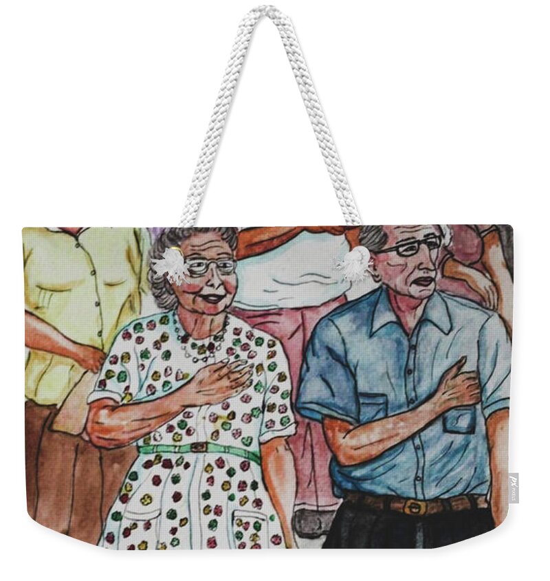 National Anthem Weekender Tote Bag featuring the photograph Standing for the National Anthem at Ebbets Field 1940s by Philip And Robbie Bracco