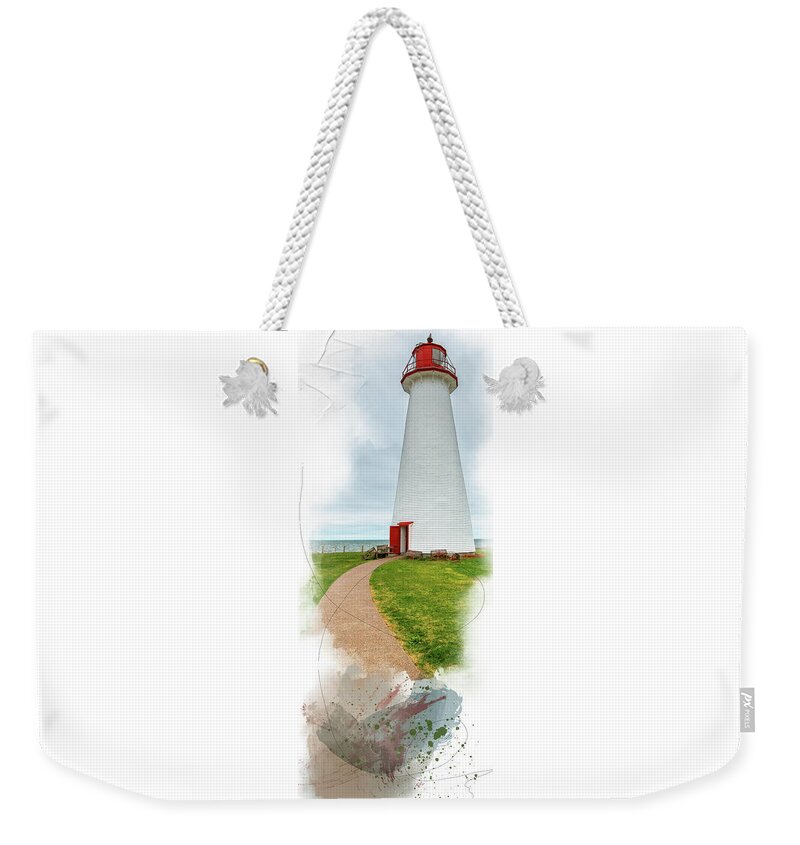 Lighthouse Weekender Tote Bag featuring the mixed media Standing Tall by Moira Law